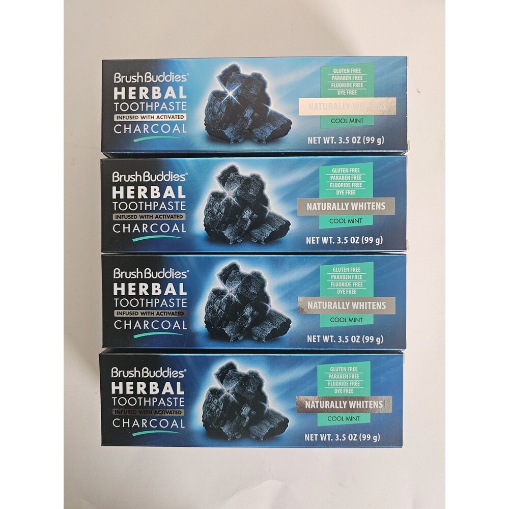 Brush Buddies Herbal Toothpaste infused With Activated Charcoal Cool Mint (4 Pc)